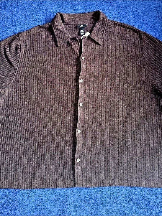 H&M Other - Mens H&M Loose Fit Textured Weave Short Sleeve Button Up Shirt 3X Brown NWT